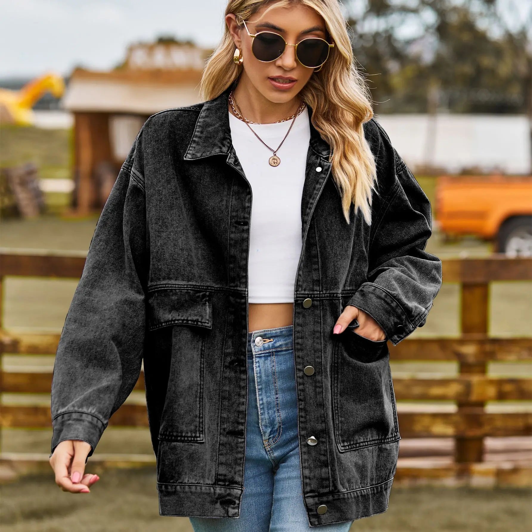 Giacca in denim oversize classica da donna