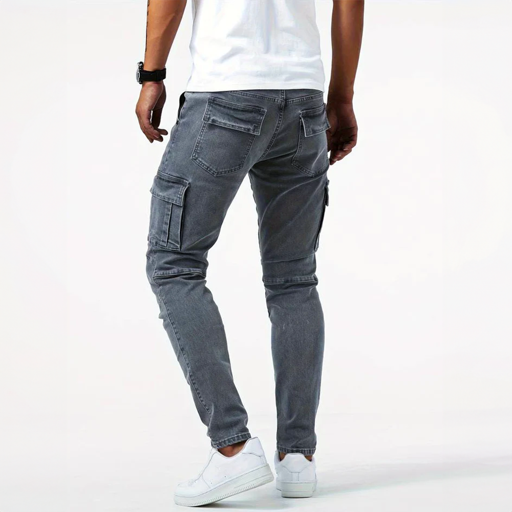 Jeans cargo elasticizzati da uomo – Pantaloni in denim casual slim fit