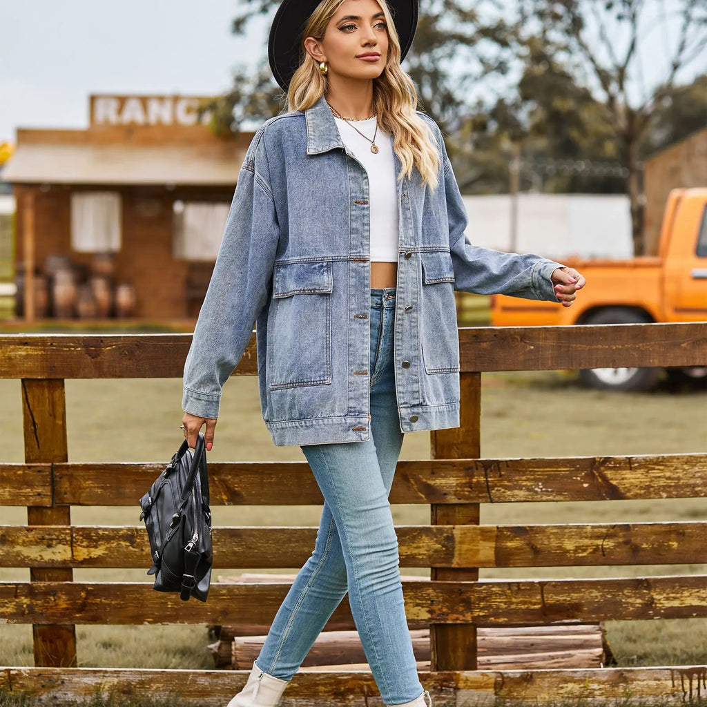 Giacca in denim oversize classica da donna