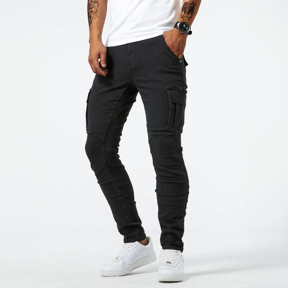 Jeans cargo elasticizzati da uomo – Pantaloni in denim casual slim fit