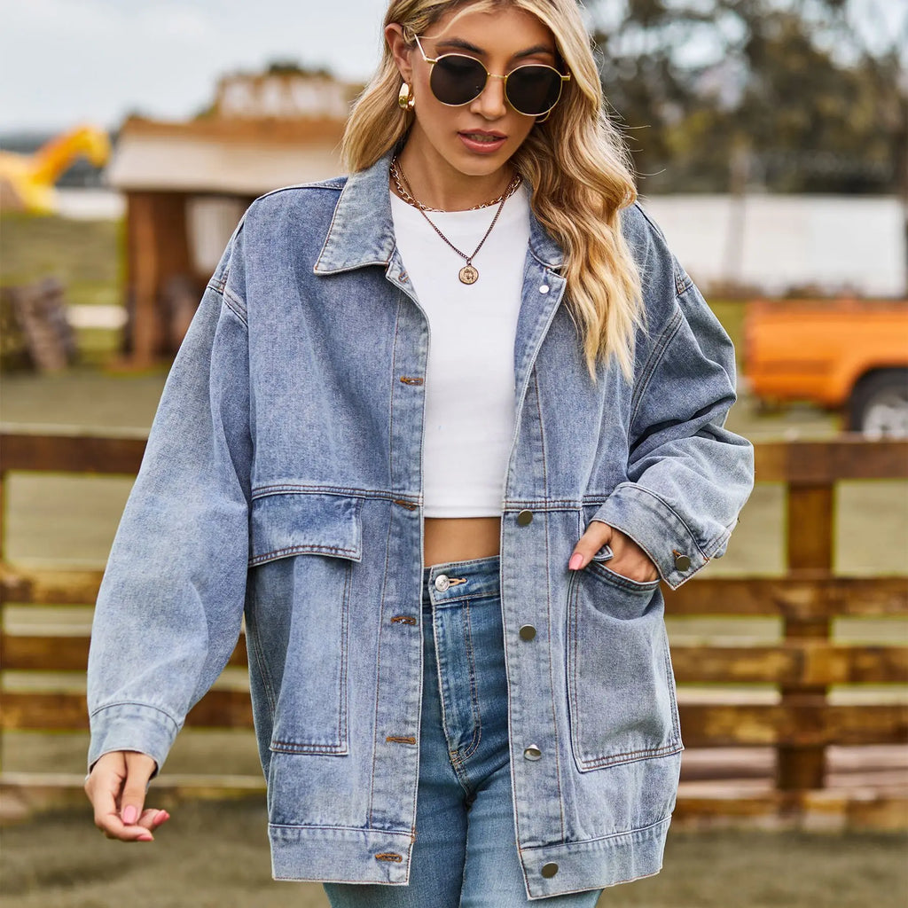 Giacca in denim oversize classica da donna