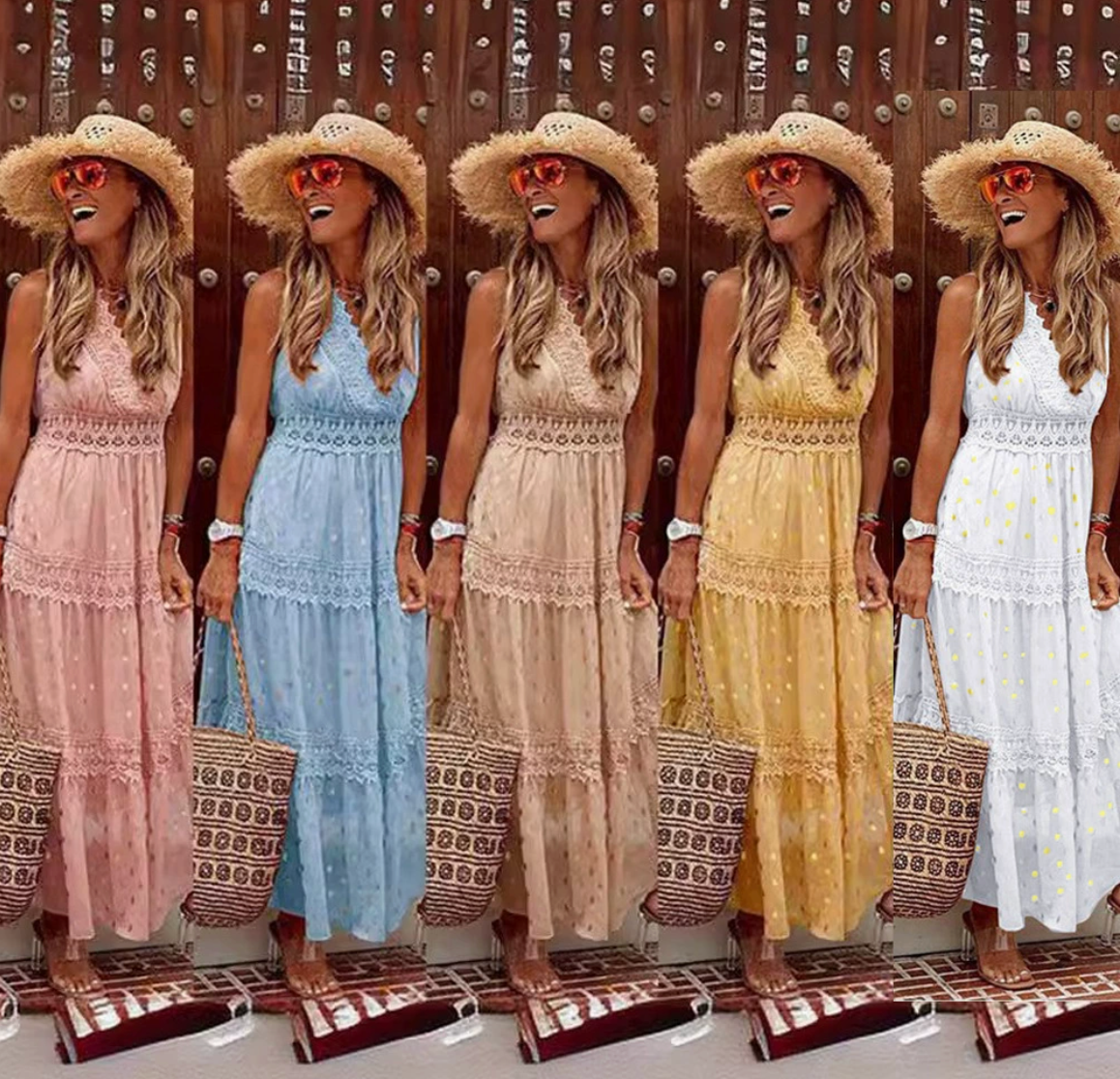 Maxi abito elegante da donna con pizzo