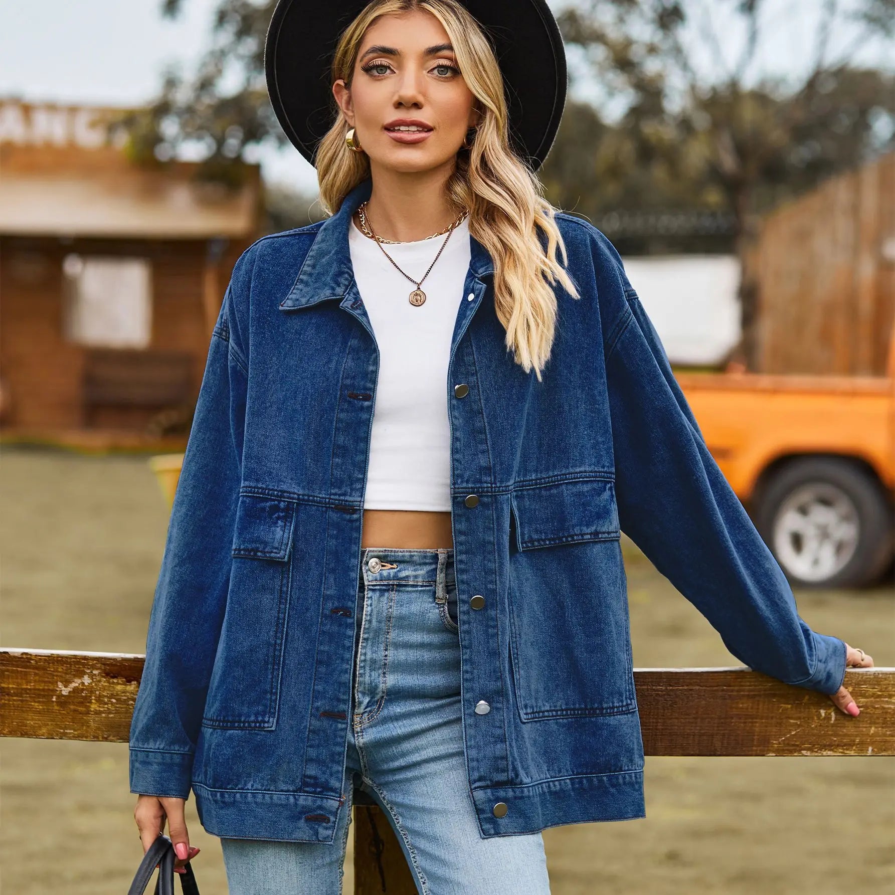 Giacca in denim oversize classica da donna