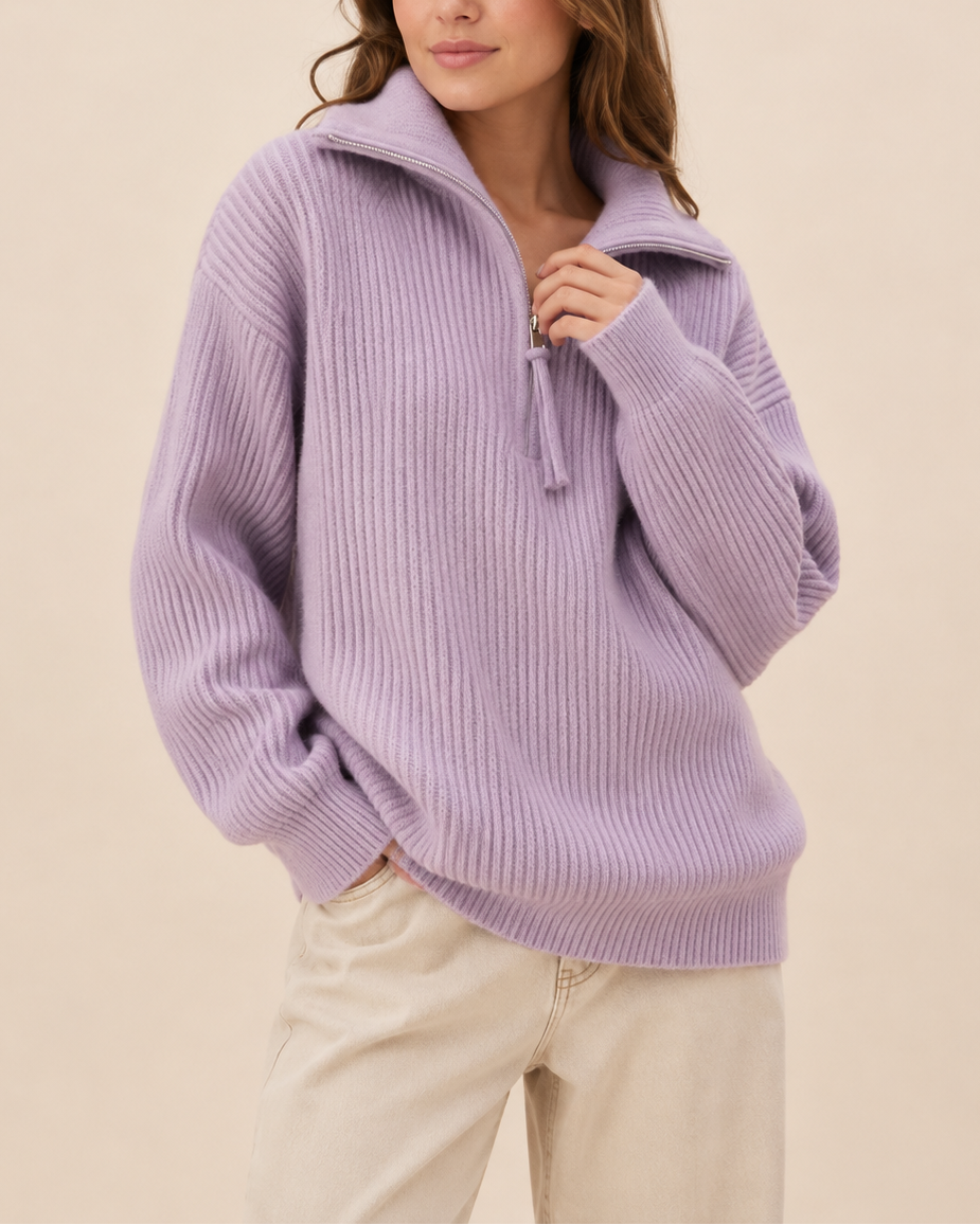 Polosweater til kvinder med halv lynlås – Sporty og behagelig