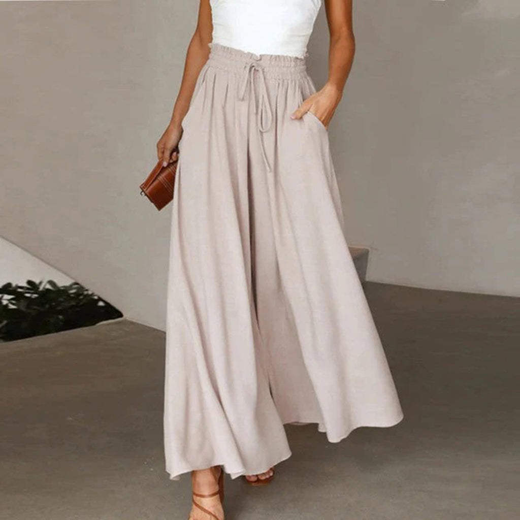 Pantaloni palazzo a vita alta e gamba larga da donna – Comodi pantaloni con coulisse