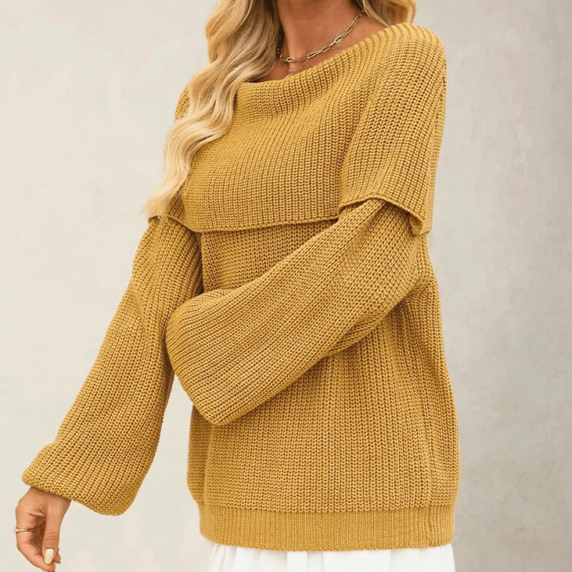 Pull femme en maille à épaules dénudées – Style doux, chic et élégant.