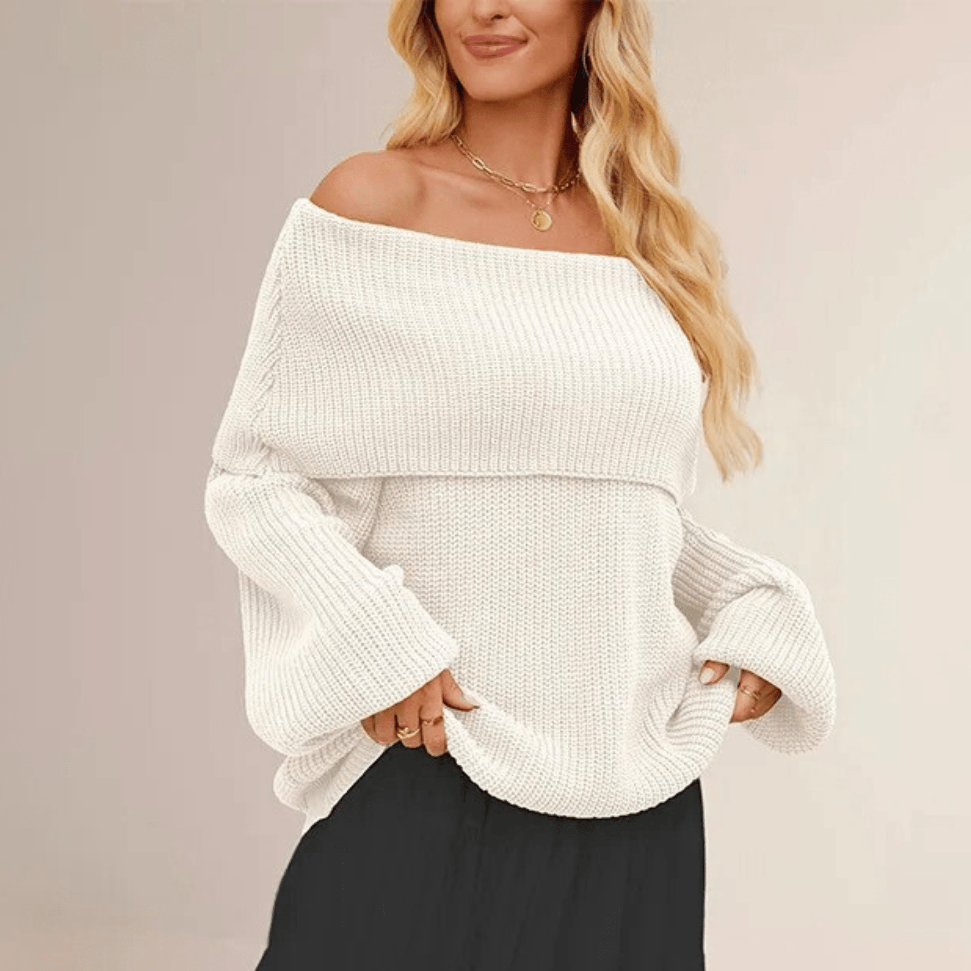 Pull femme en maille à épaules dénudées – Style doux, chic et élégant.