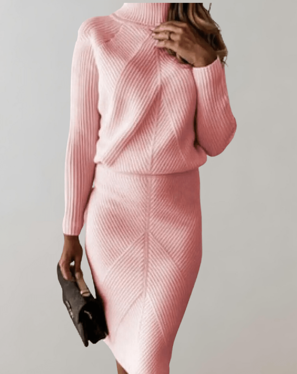 Completo da donna in maglia a coste – Maglione a collo alto con gonna aderente