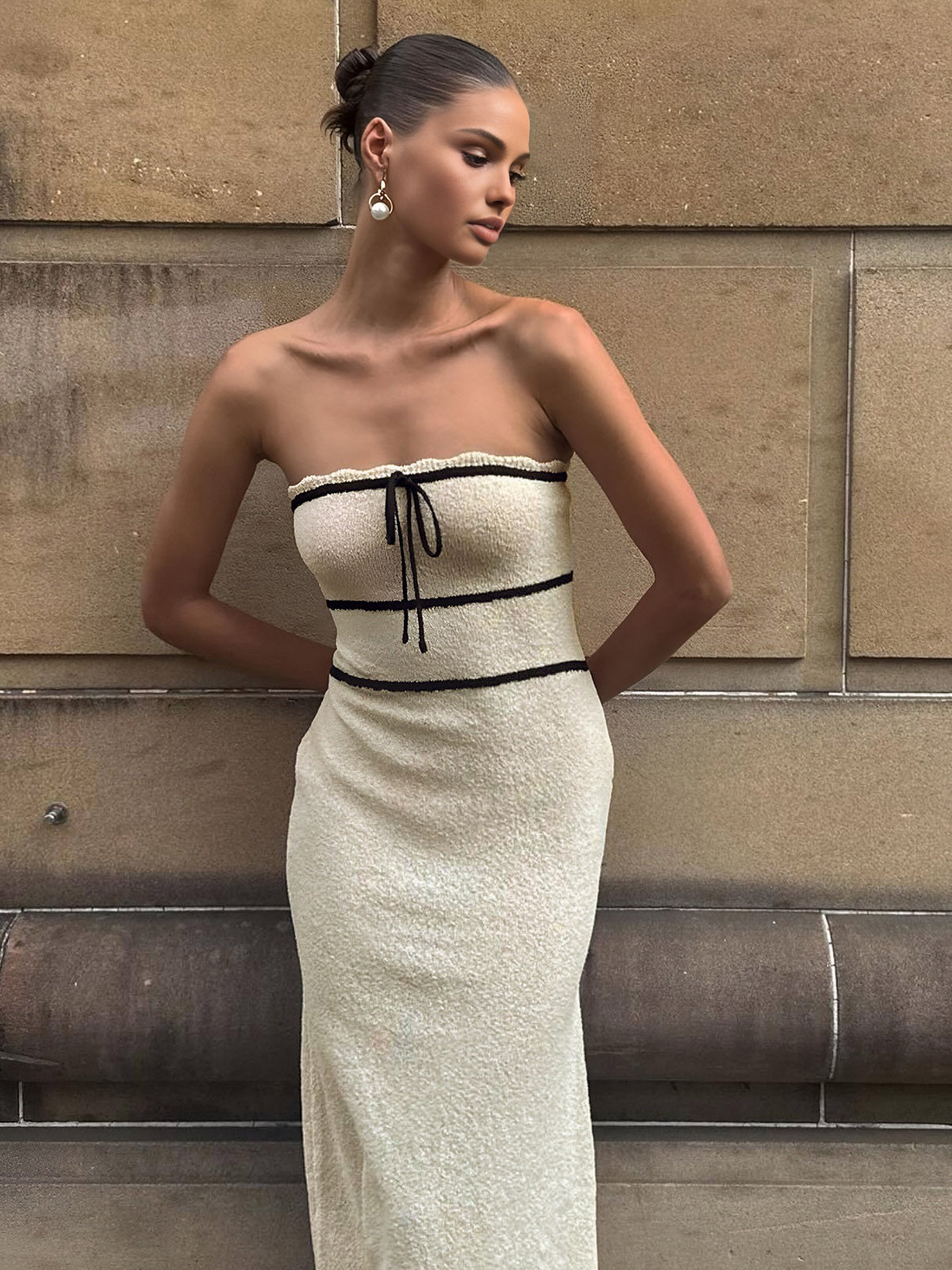 Elegante abito tubino in bouclé da donna – Abito midi chic