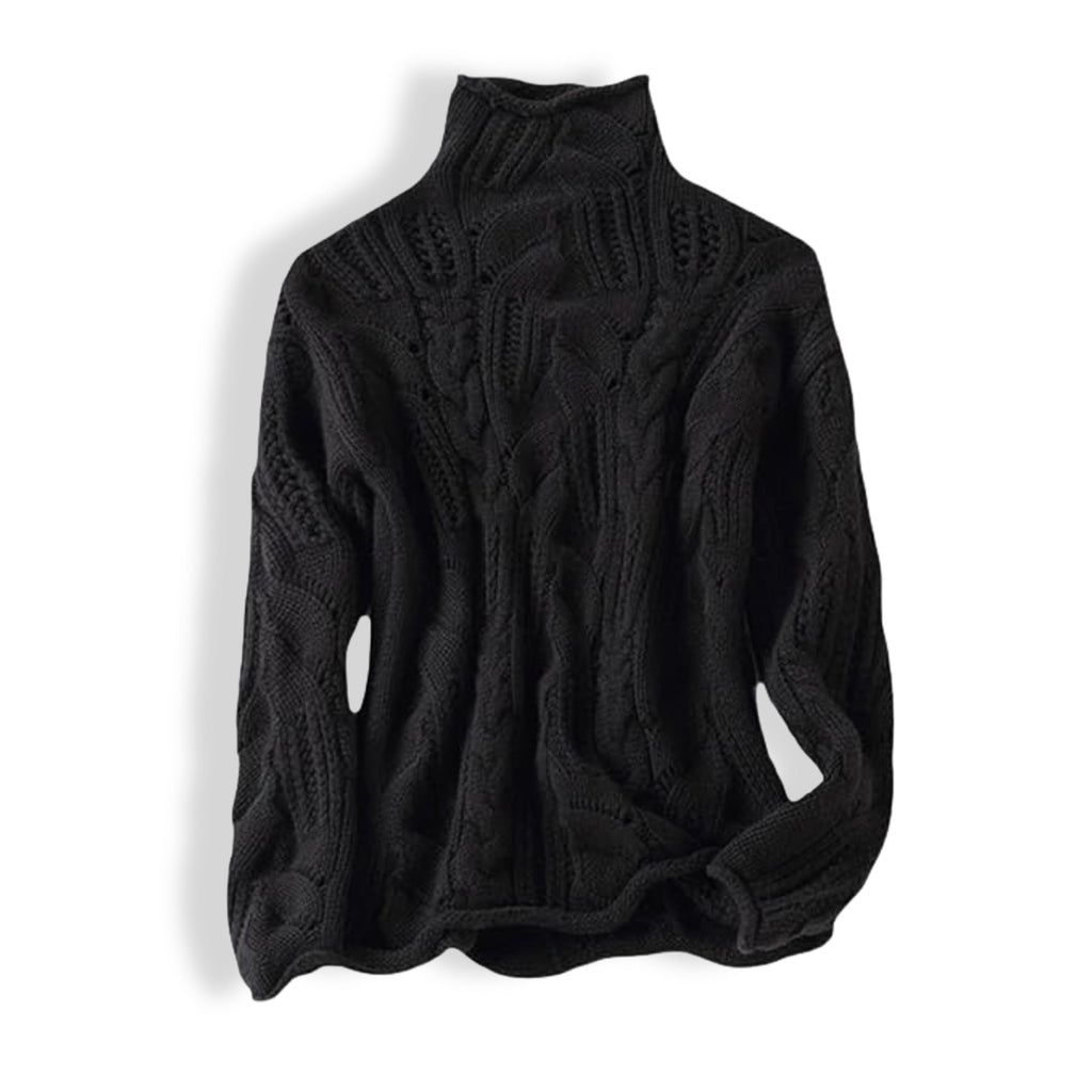 Pull Femme en Maille Torsadée à Col Montant – Pull à Manches Longues