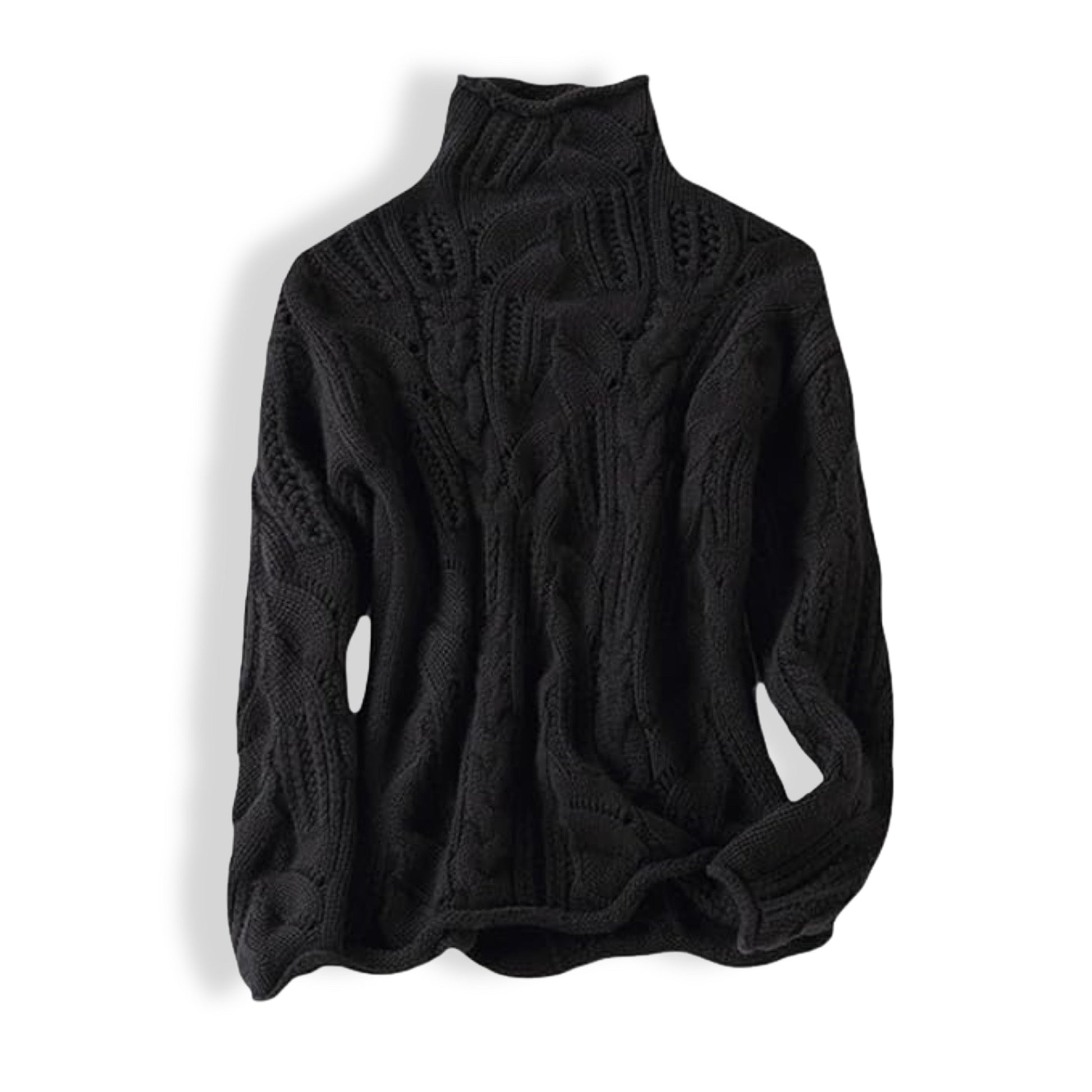 Pull Femme en Maille Torsadée à Col Montant – Pull à Manches Longues