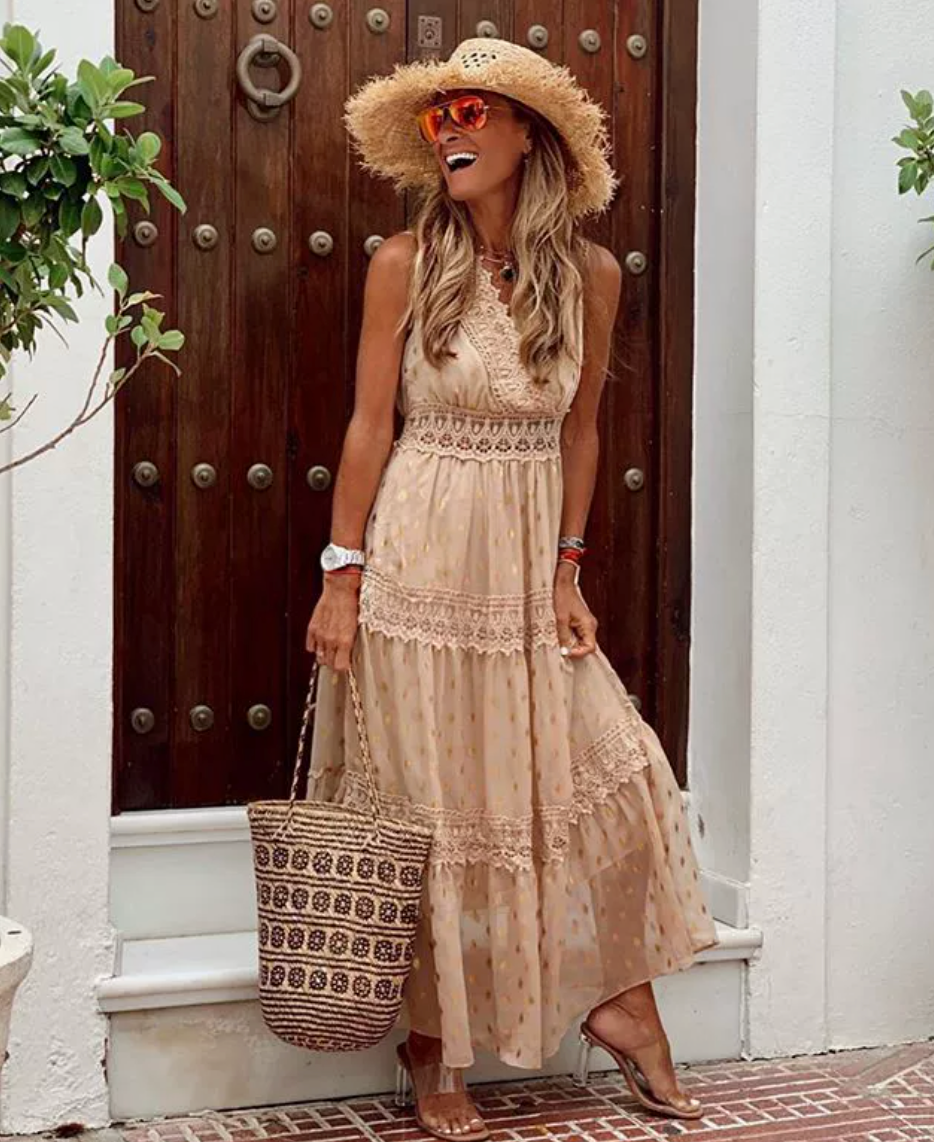Maxi abito elegante da donna con pizzo