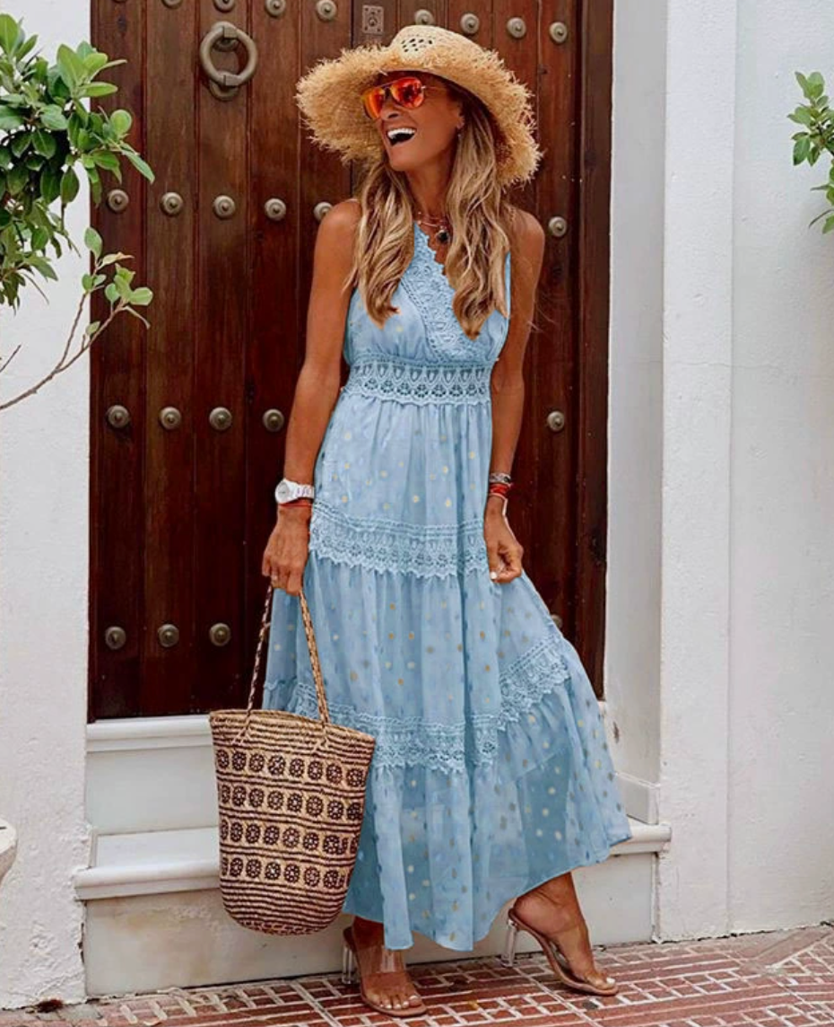 Maxi abito elegante da donna con pizzo