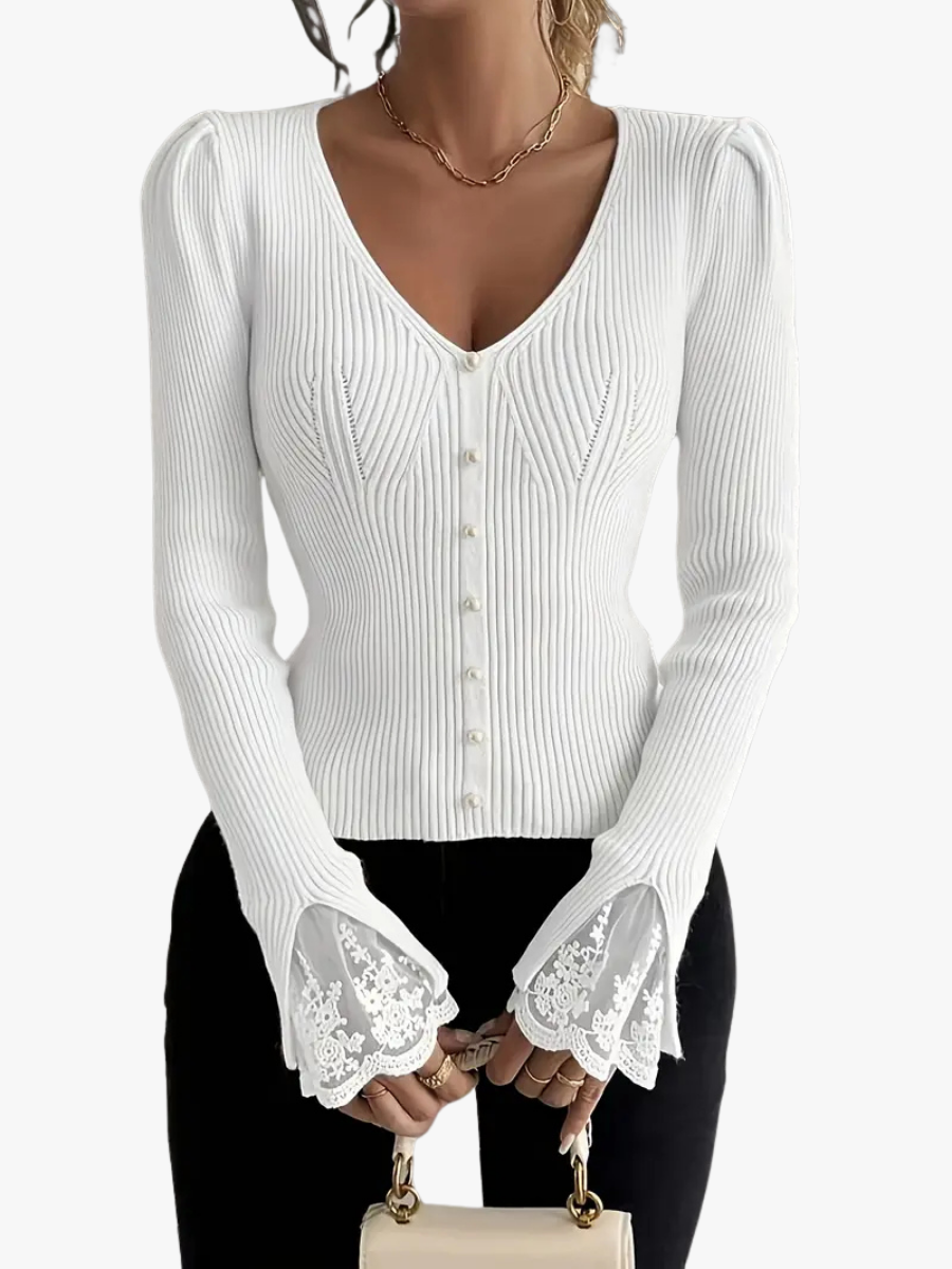 Maglione Donna a Coste con Scollo a V – Stile Casual Elegante e Confortevole