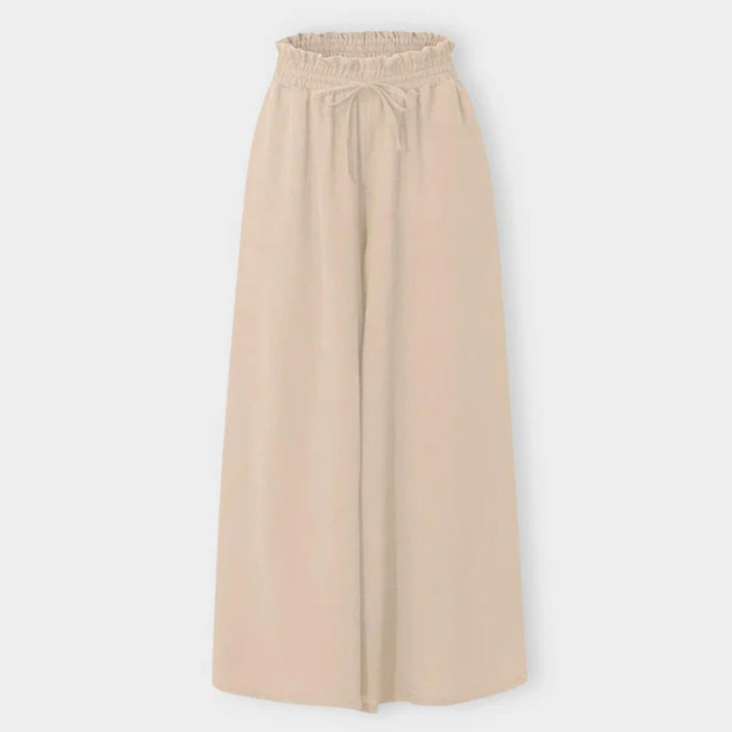 Pantaloni palazzo a vita alta e gamba larga da donna – Comodi pantaloni con coulisse