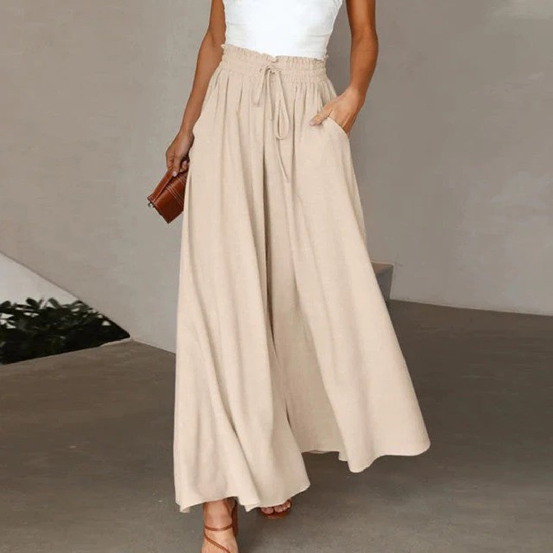 Pantaloni palazzo a vita alta e gamba larga da donna – Comodi pantaloni con coulisse
