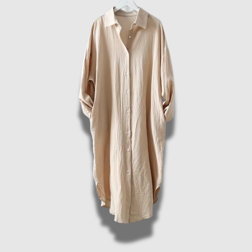 Confortevole abito da donna in lino chic a maniche lunghe