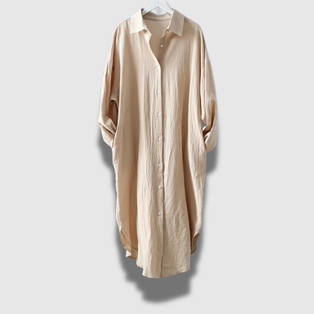 Confortevole abito da donna in lino chic a maniche lunghe