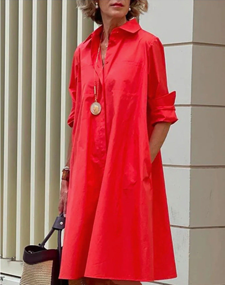 Abito casual midi da donna in cotone e lino – Vestibilità comoda per tutti i giorni