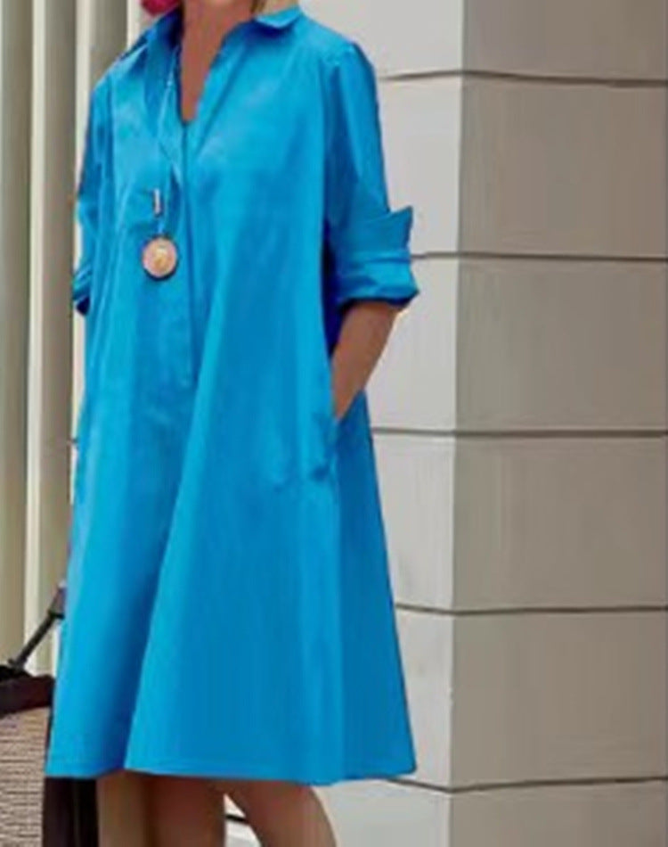 Abito casual midi da donna in cotone e lino – Vestibilità comoda per tutti i giorni