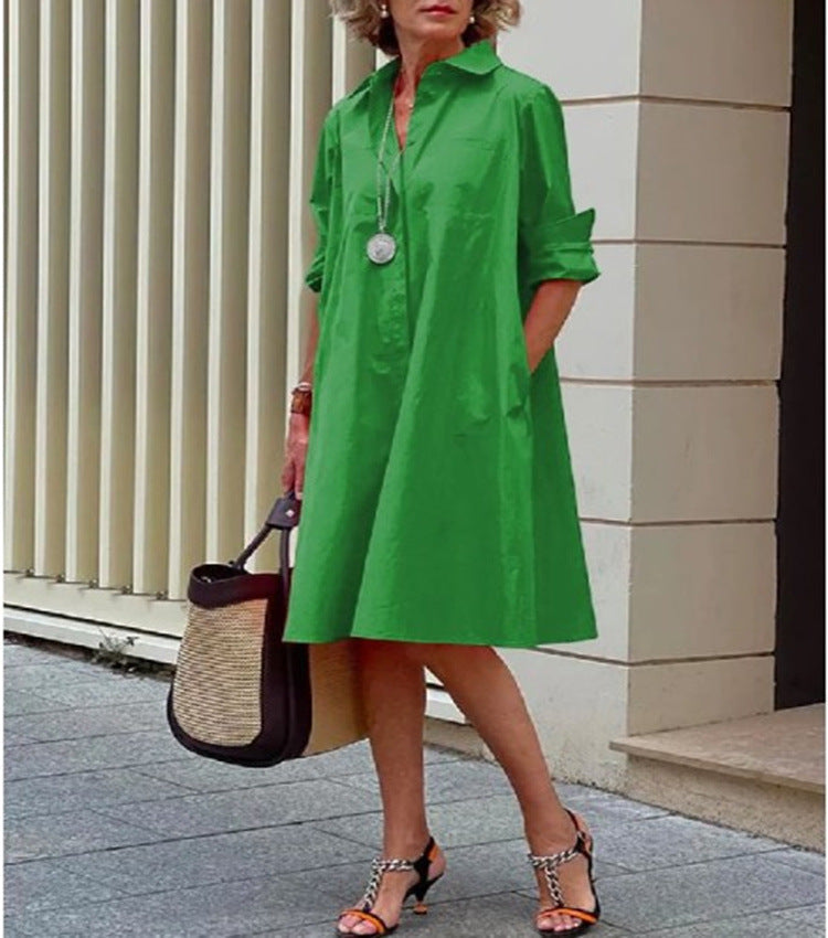 Abito casual midi da donna in cotone e lino – Vestibilità comoda per tutti i giorni