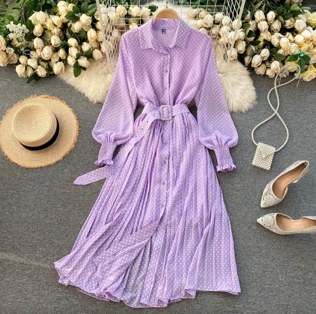 Abito elegante da donna a pois – Stile casual e alla moda per occasioni formali come lavoro e feste.