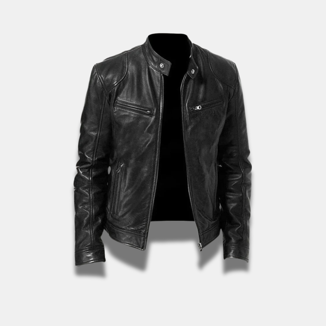 Giacca in pelle classica da uomo – Giacca da motociclista slim fit di alta qualità con chiusura a cerniera