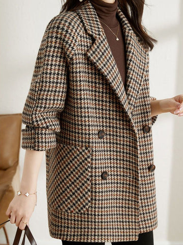 Cappotto in lana pied de poule da donna – Elegante cappotto oversize con revers