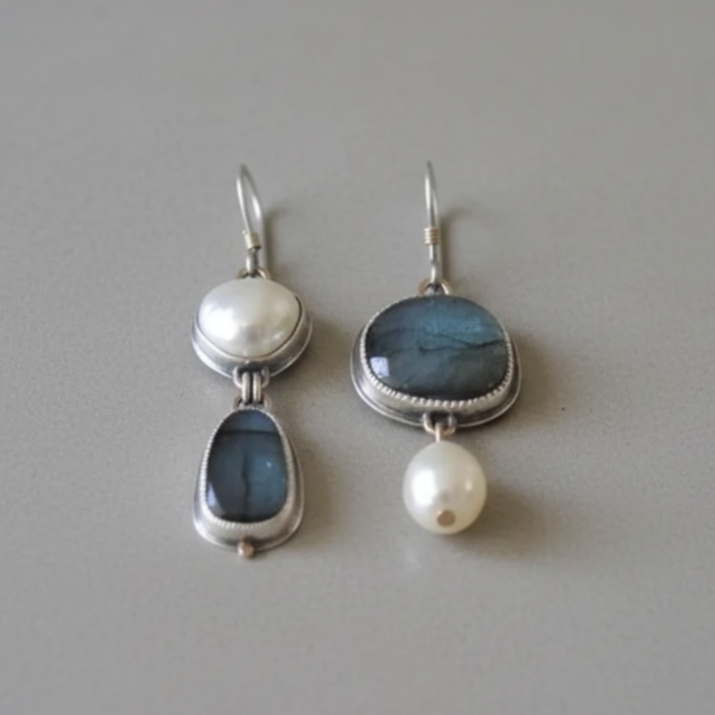 Orecchini Donna Perla e Pietra Blu – Stile Vintage Elegante.