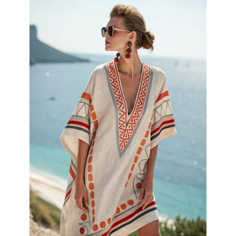 Embroidered bohemian caftan dress for women – Elegant and flowing summer dress