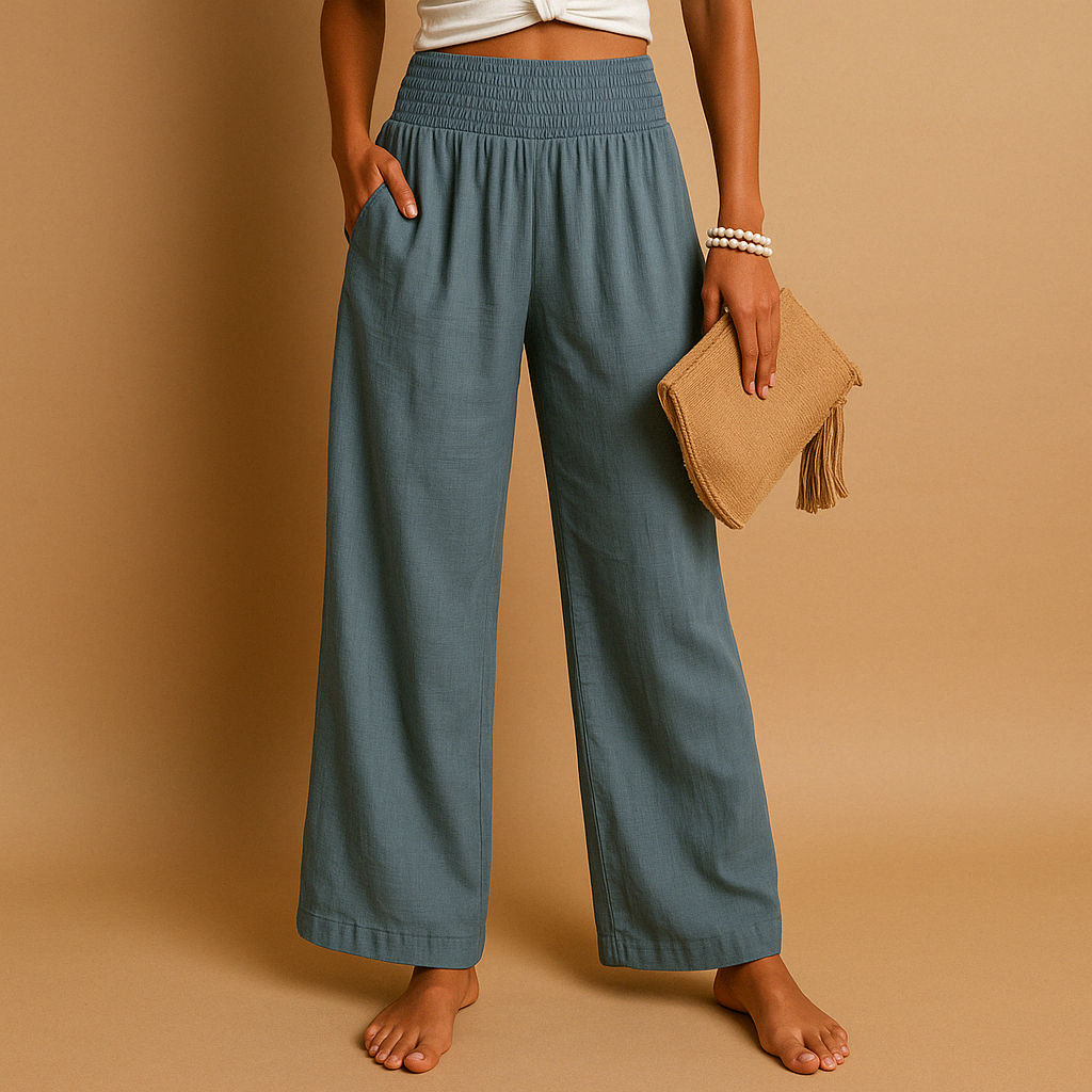 Pantaloni da donna a gamba ampia con vita elastica - Fluidi e comodi