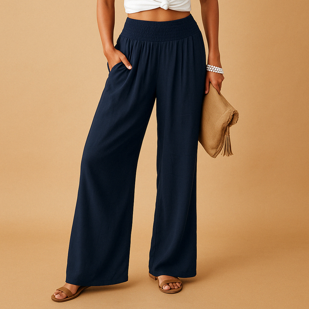 Pantaloni da donna a gamba ampia con vita elastica - Fluidi e comodi