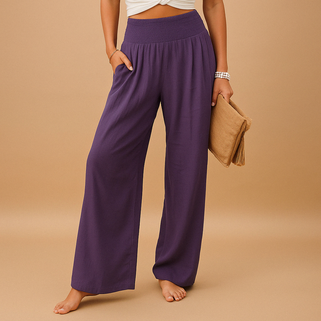 Pantaloni da donna a gamba ampia con vita elastica - Fluidi e comodi
