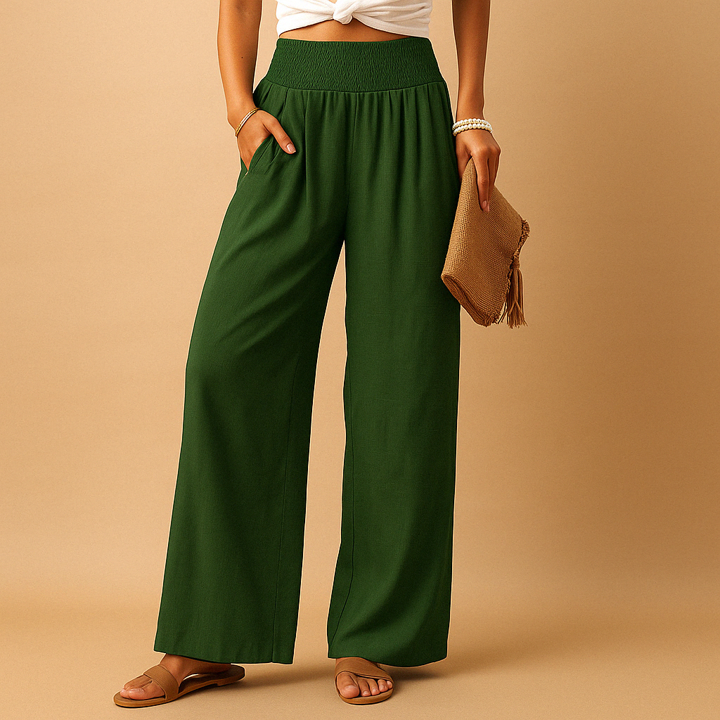 Pantaloni da donna a gamba ampia con vita elastica - Fluidi e comodi