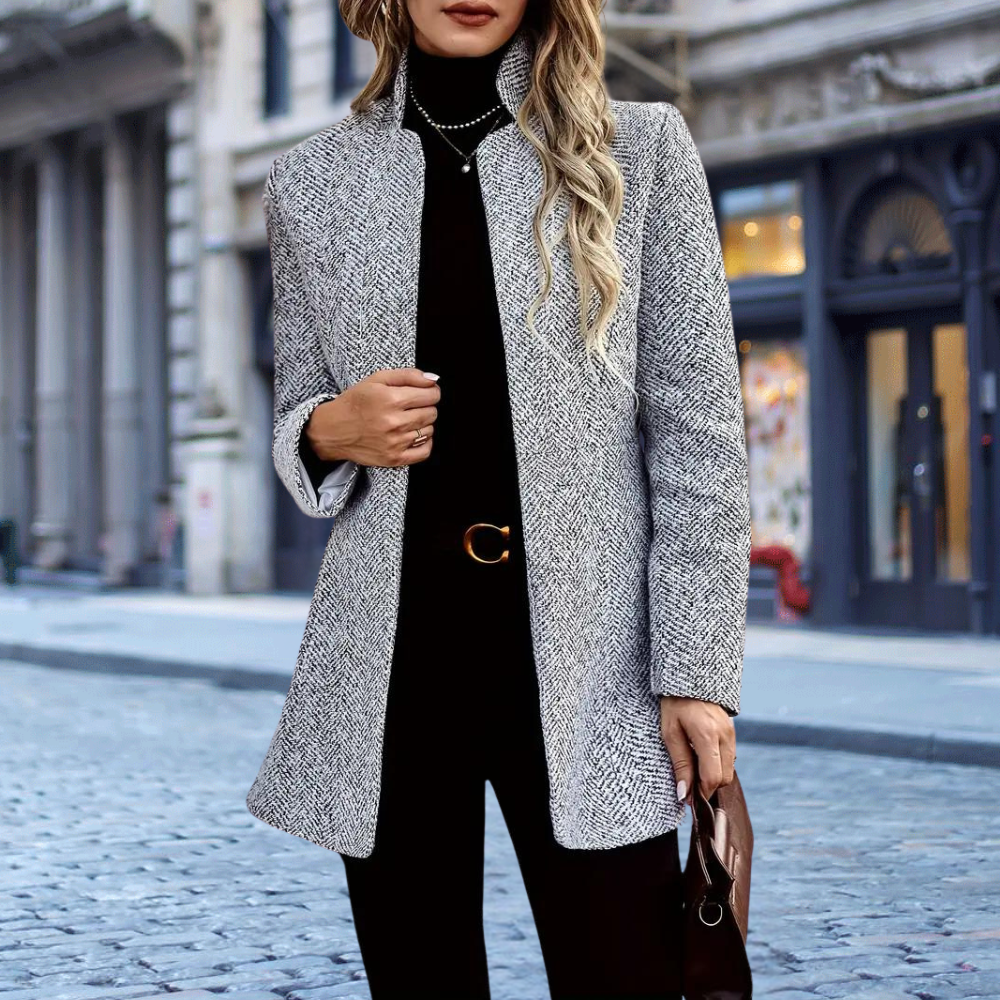 Elegante giacca blazer testurizzata da donna - collo alto