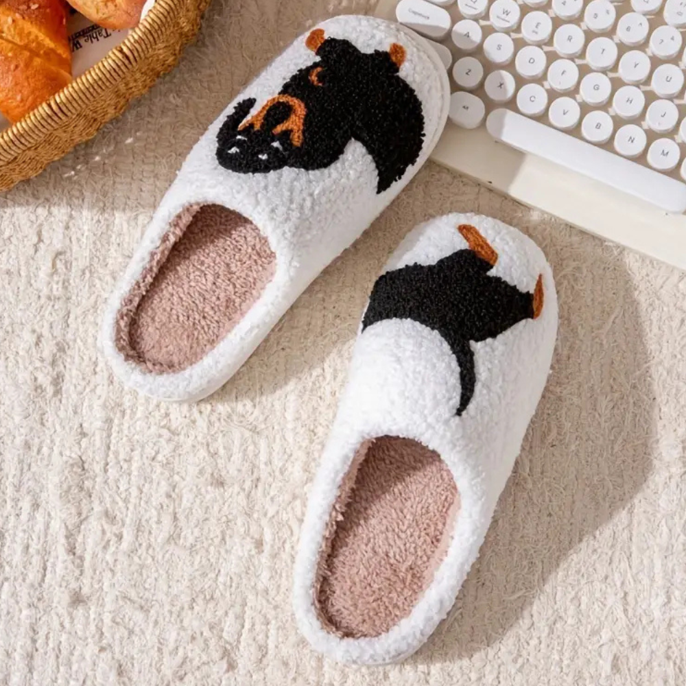 Pantofole da donna in peluche a forma di bassotto