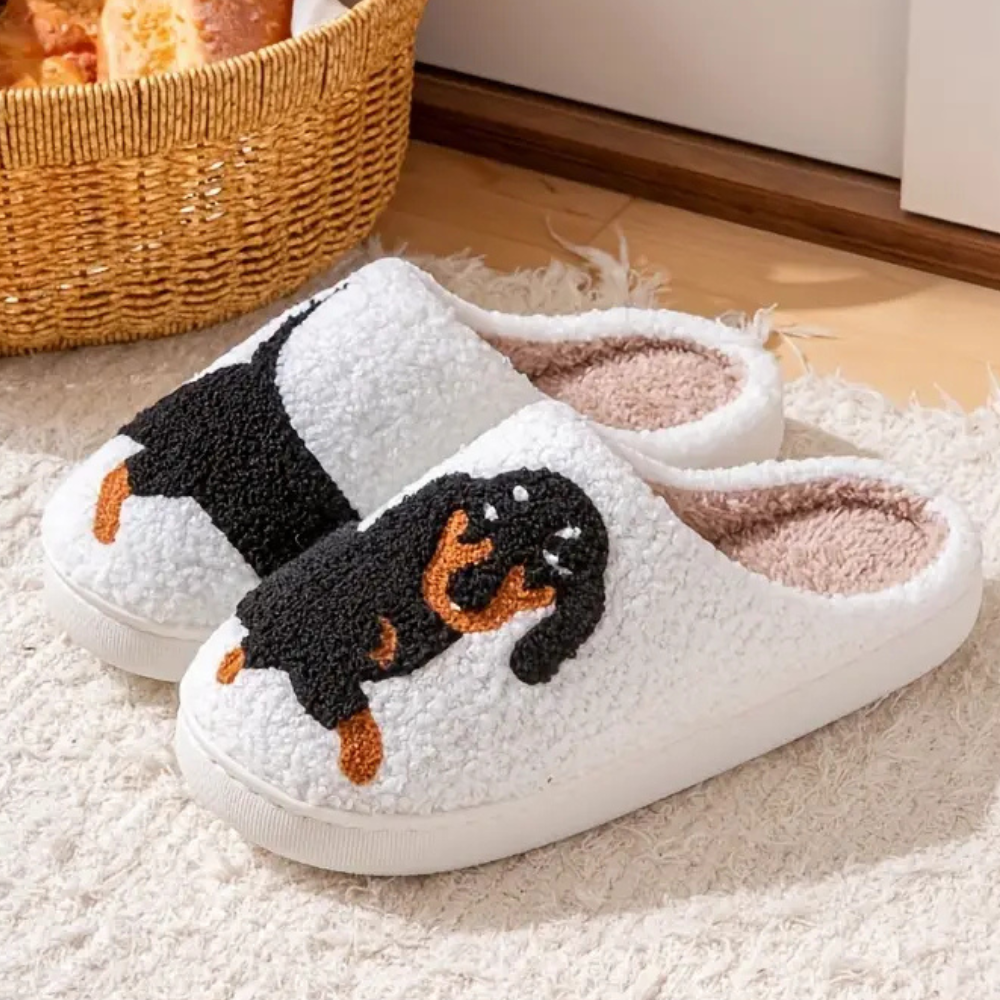 Pantofole da donna in peluche a forma di bassotto