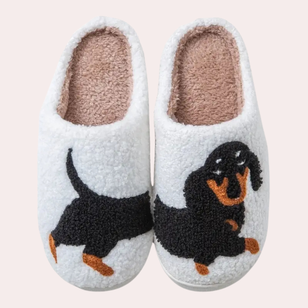 Pantofole da donna in peluche a forma di bassotto