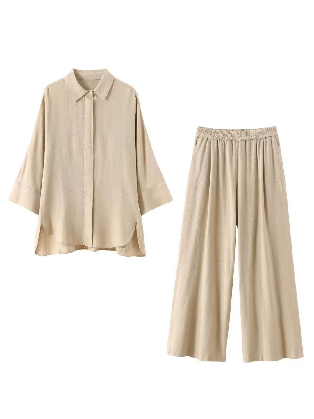 Completo composto da camicia ampia e pantaloni larghi in materiale leggero