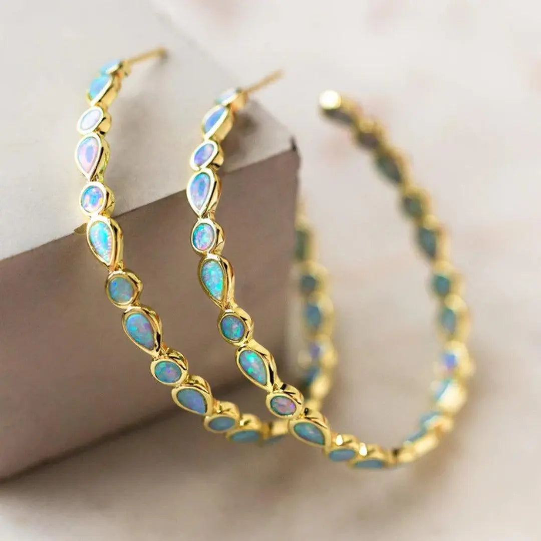 Orecchini Donna Opale Blu e Oro – Stile Vintage Elegante.