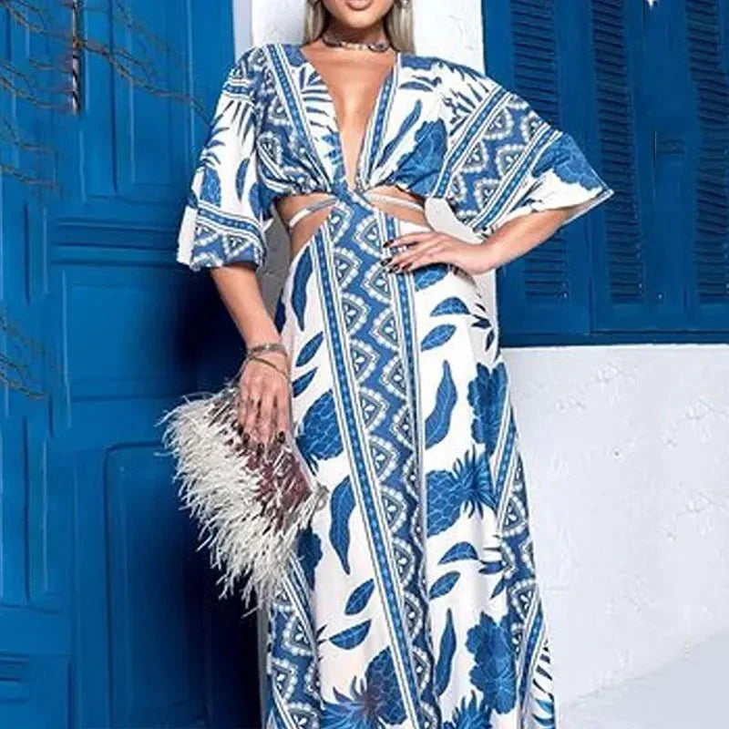 Abito maxi stampato da donna con linea fluida - Leggero ed estivo