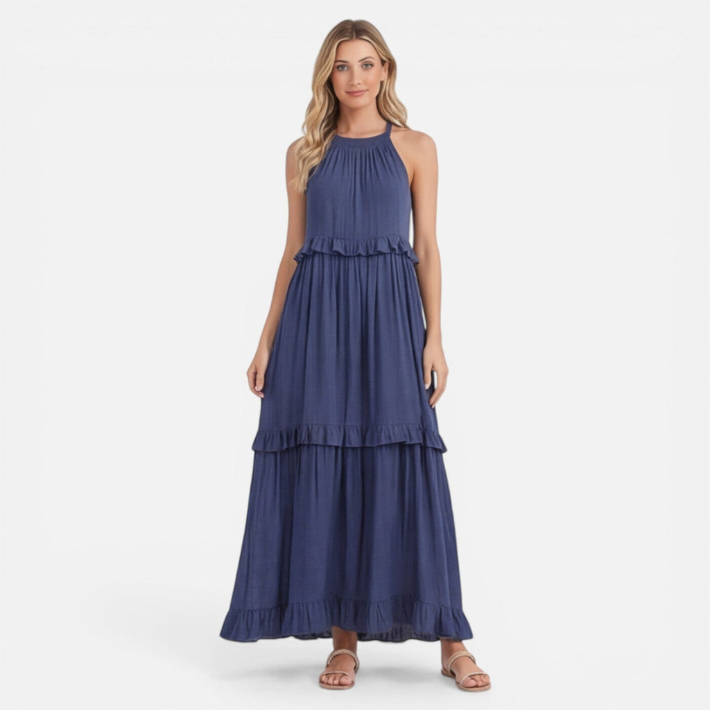 Abito Maxi Donna a Balze – Stile Estivo Leggero Senza Maniche
