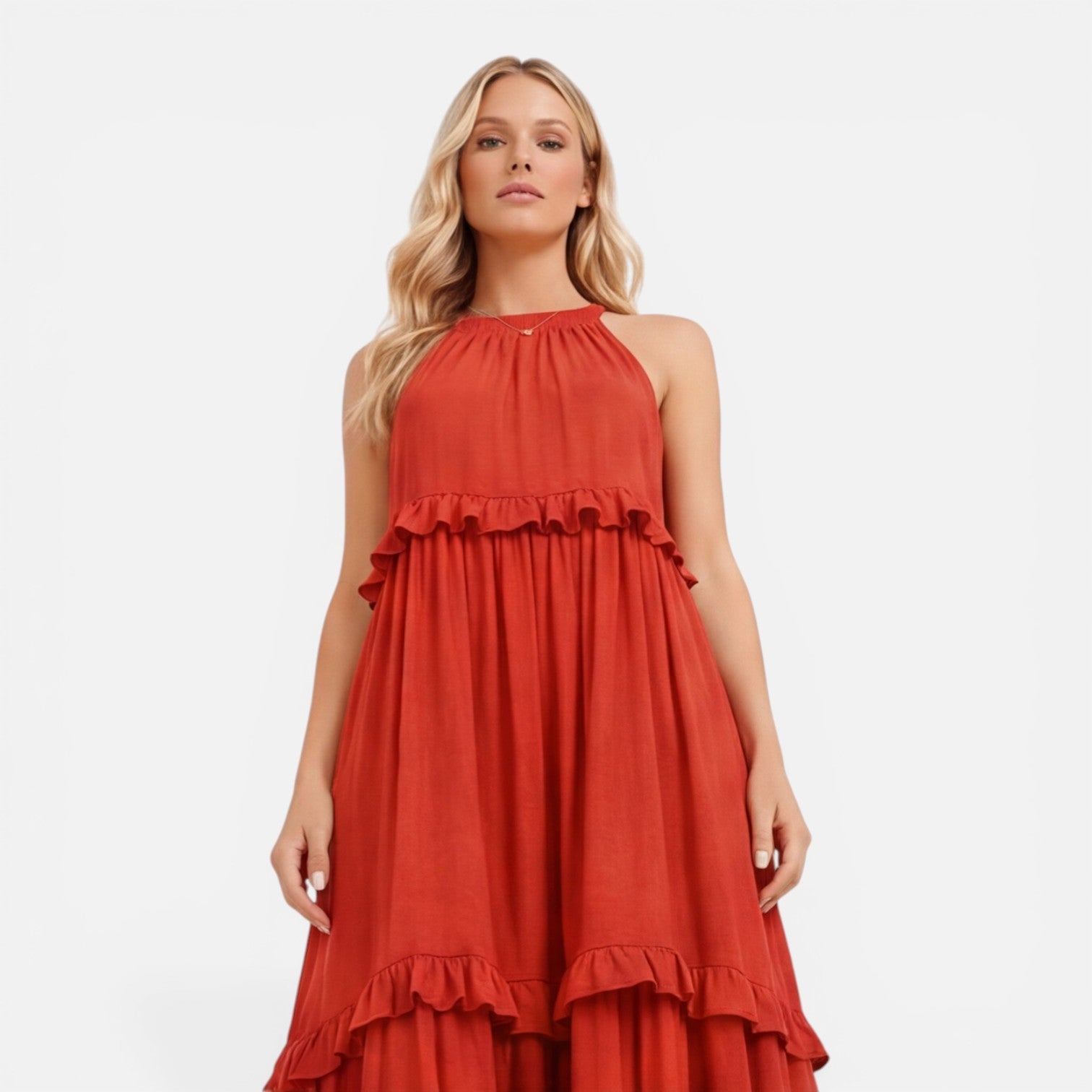 Abito Maxi Donna a Balze – Stile Estivo Leggero Senza Maniche