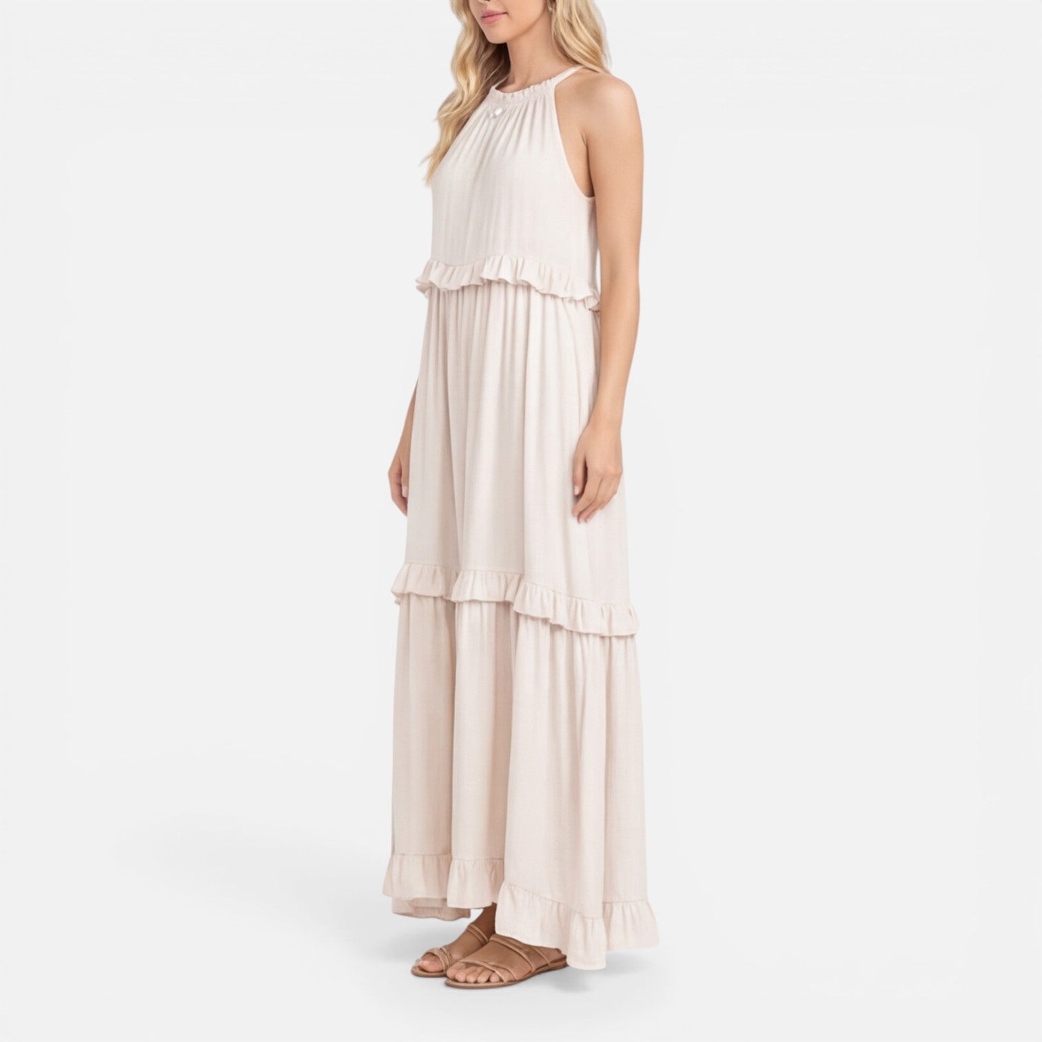 Abito Maxi Donna a Balze – Stile Estivo Leggero Senza Maniche