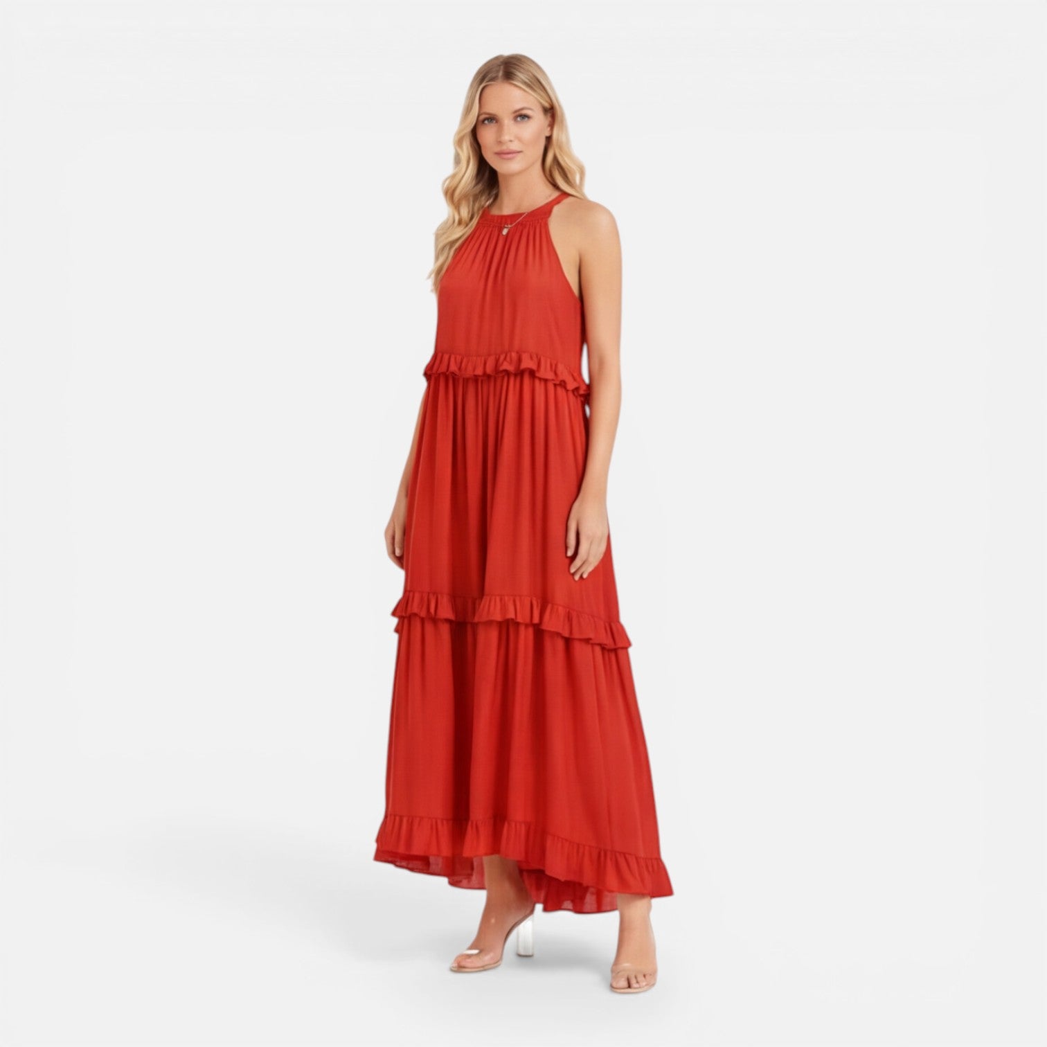 Abito Maxi Donna a Balze – Stile Estivo Leggero Senza Maniche