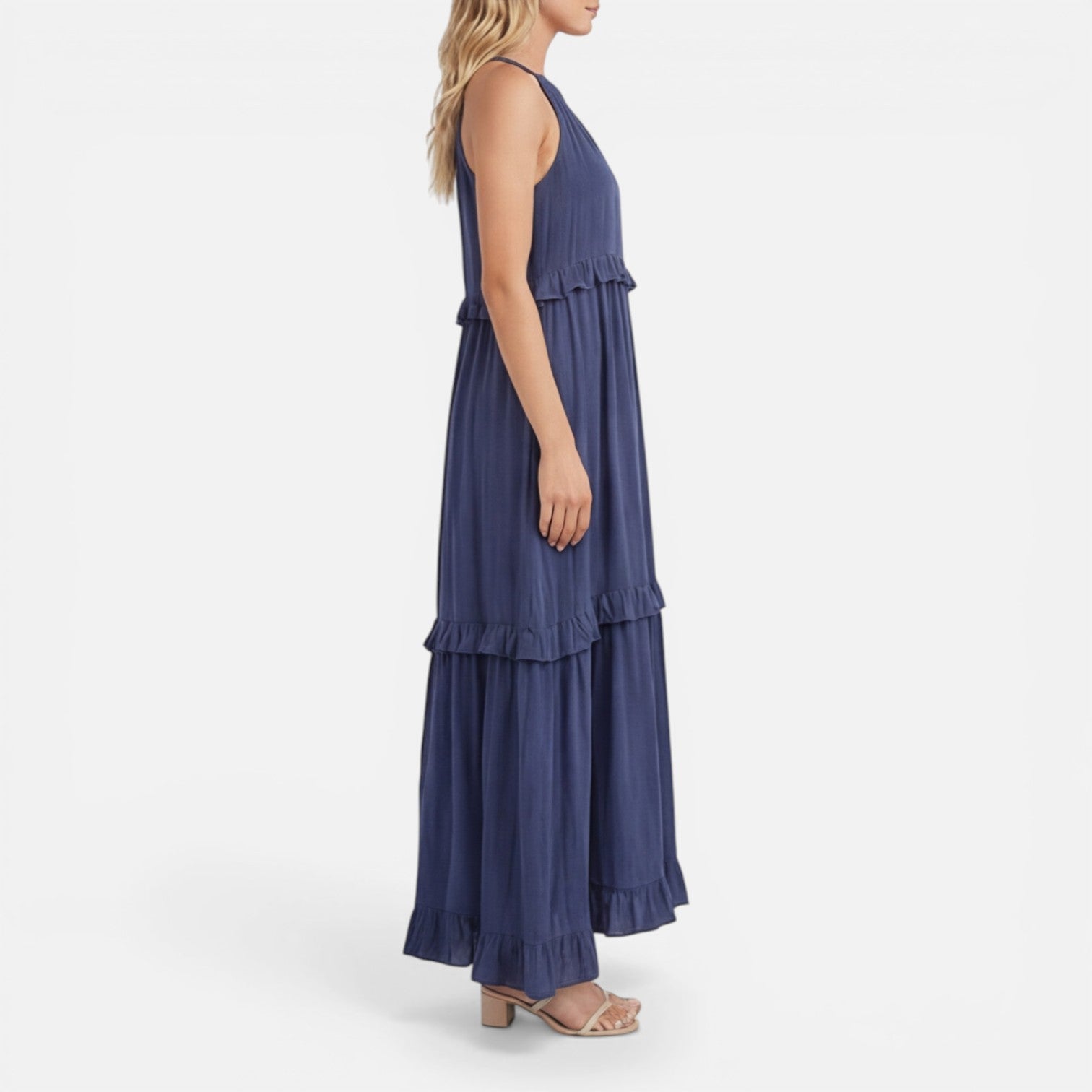 Abito Maxi Donna a Balze – Stile Estivo Leggero Senza Maniche