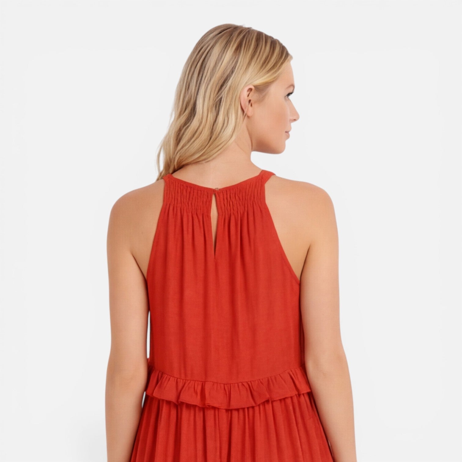 Abito Maxi Donna a Balze – Stile Estivo Leggero Senza Maniche