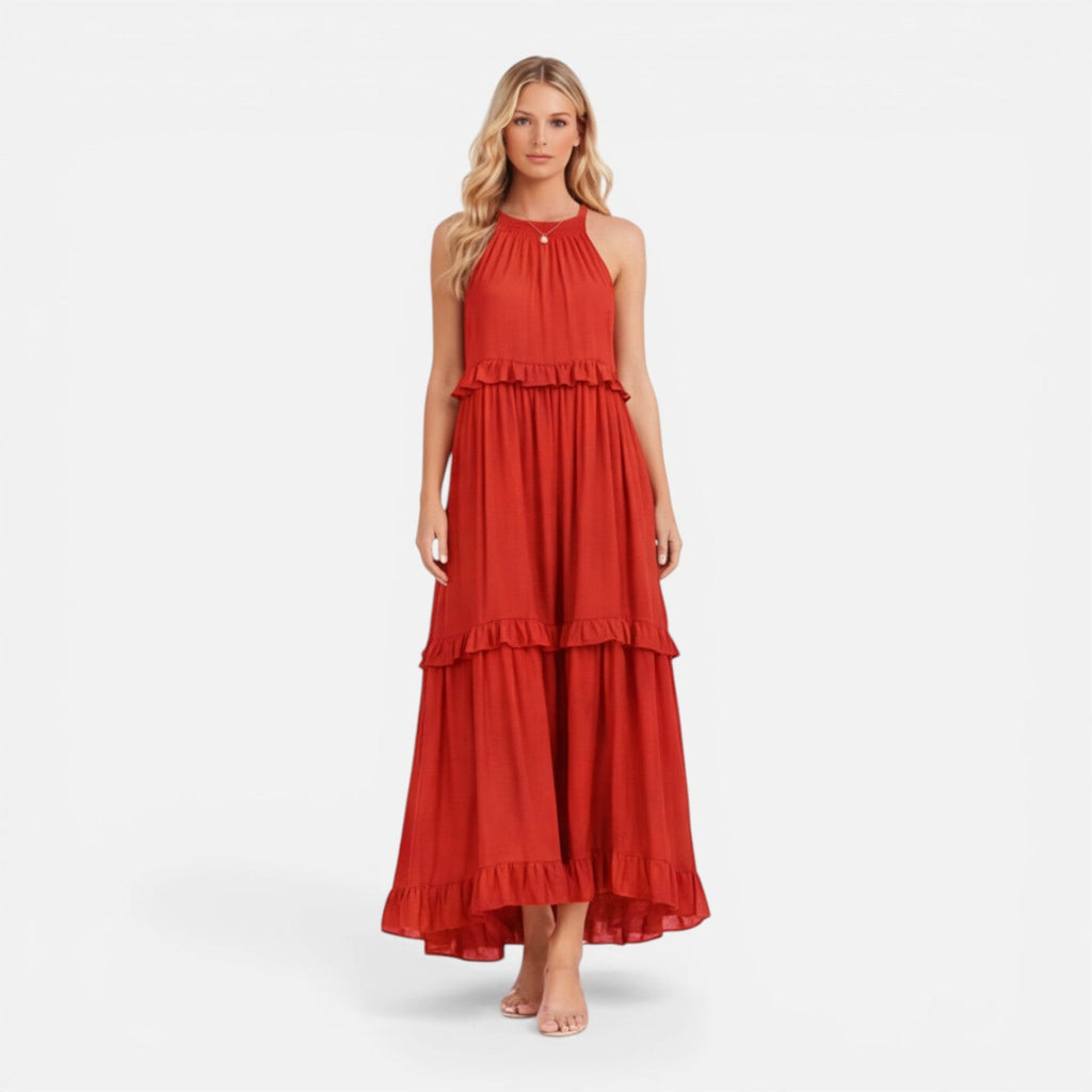 Abito Maxi Donna a Balze – Stile Estivo Leggero Senza Maniche