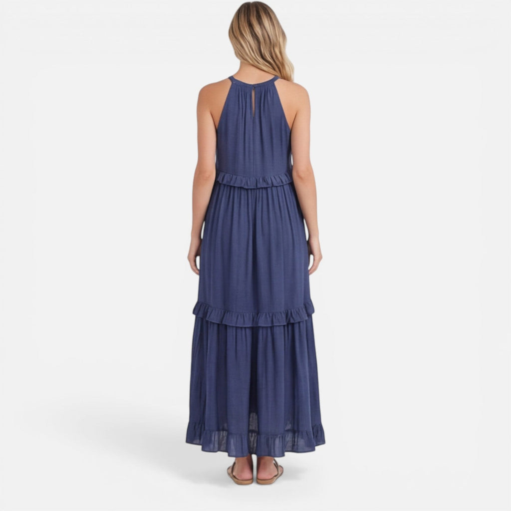 Abito Maxi Donna a Balze – Stile Estivo Leggero Senza Maniche