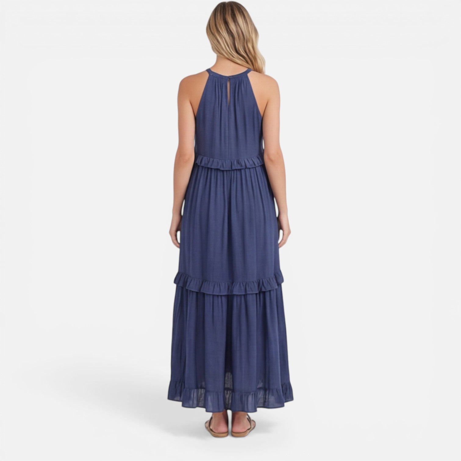 Abito Maxi Donna a Balze – Stile Estivo Leggero Senza Maniche